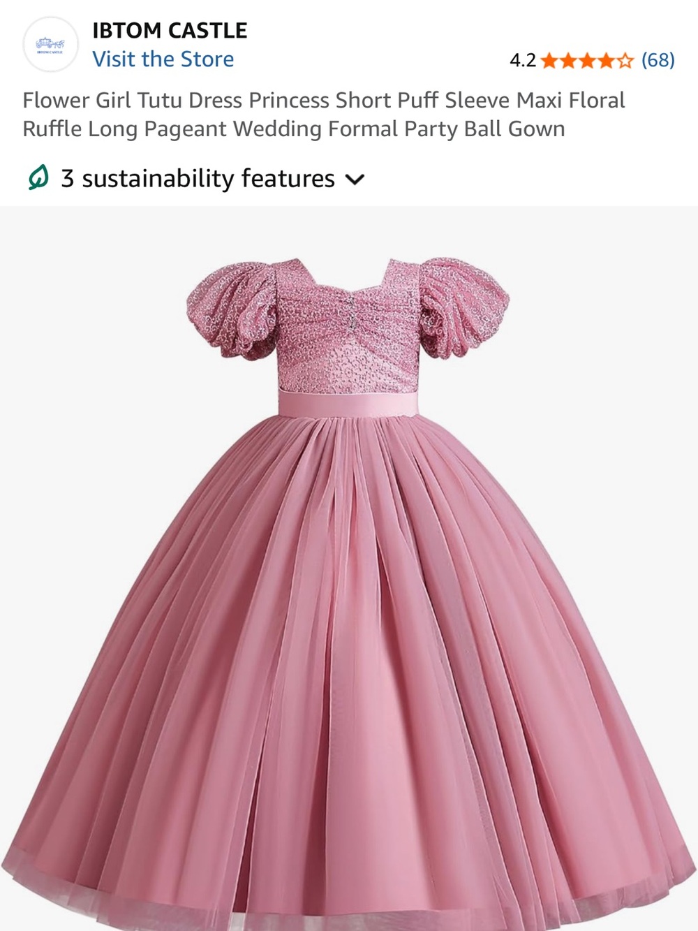 Amazon Pink Puff-Sleeve Tulle Flower Girl Ball Gown